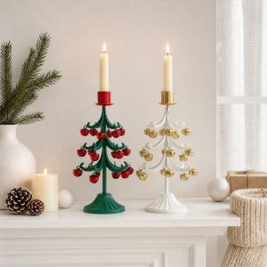 DJRGS Vintage Christmas Tree Bell Candlestick Iron Art Romantic Candle Holder Creative Stable Base Adornment Candle Stand Christmas Ambiance