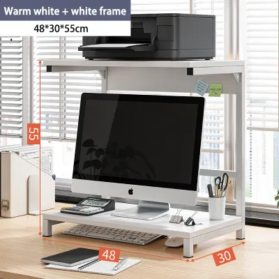 [HOT]Computer Desk Stand With Printer Double Layers Wooden Monitor Stand Printer Stand Printer Table Rack