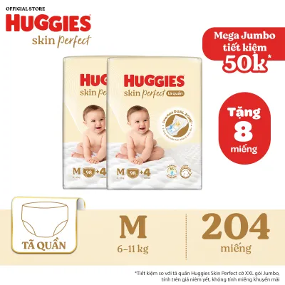 [17-24.08 QUÀ TẶNG ĐH 699K] Combo 2 Tã quần Huggies Skin Perfect M size Mega Jumbo 98+4 miếng