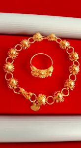 Gelang Dan Cincin Bunga Wanita Tempahan Lapis Emas 24k