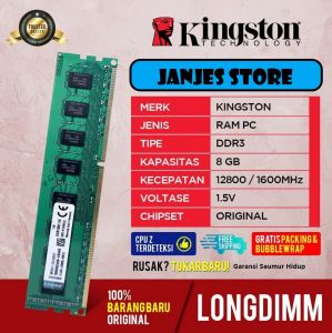 MEMORI LONGDIMM DDR3 8GB KINGSTON PC 12800 / 1600 MHZ MEMORI KINGSTON MEMORI RAM PC