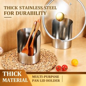 MINUTE Thép không gỉ Giá để dụng cụ nấu ăn Bền bỉ  bàn Thùng đựng dao dĩa Đa năng Thiết kế theo chiều dọc. Giá đỡ nắp nồi Nhà bếp