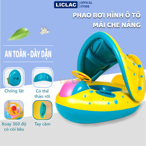 Phao bơi ô tô có mái che chống nắng cho bé xỏ chân chống lật tay cầm chắc chắn có còi kêu PB-OTO-MC