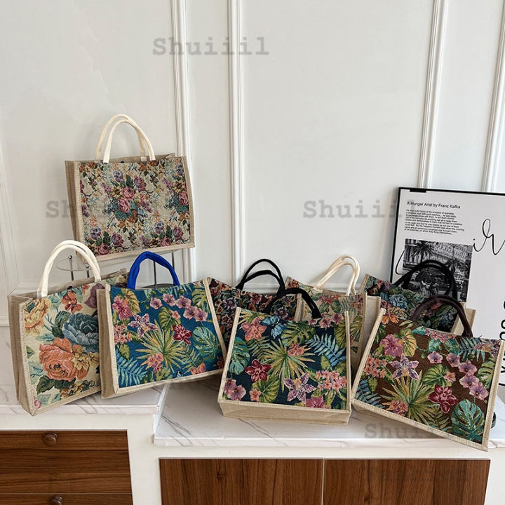 Linen Jute Tote Bag Large Capacity Hand Bag Abaca Burlap Sling Shoulder Bag  Printed Design Linen Bag Lazada PH