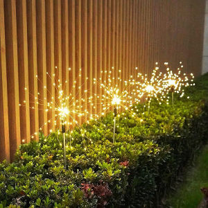 Angelila 2 pcs Solar Garden Firework Lights Multicolor Warm White Outdoor Decorative Lights 90/120/150 LED Waterproof Solar Fireworks Lamp 3 Brightness 8 Modes Sparkles Landscape DIY Light for Patio Christmas Yard Decorative Pathway Party Decor