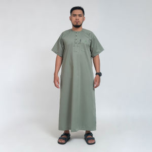 KHOIRUMMAH Jubah Musa - Gamis Pria Dewasa - Jubah Polos Lengan Pendek - Black