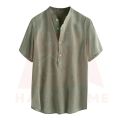 Kemeja Kurta Lelaki Lengan Pendek Cotton Men's Koko Shirt Casual Plain Shirt Retro Linen Stand Collar Polo Shirt. 