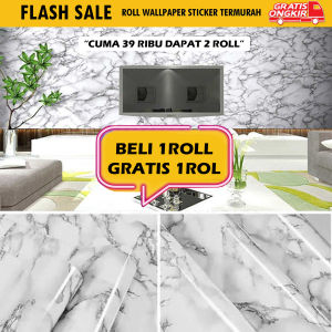 ( DAPAT 2 ROLL ) BELI 1 GRATIS 1  Sticker Wallpaper Dinding GH Motif/Karakter Bata Abu List Coklat 45cm x 4m /Wall dinding/Hiasan Dinding/Wallpaper
