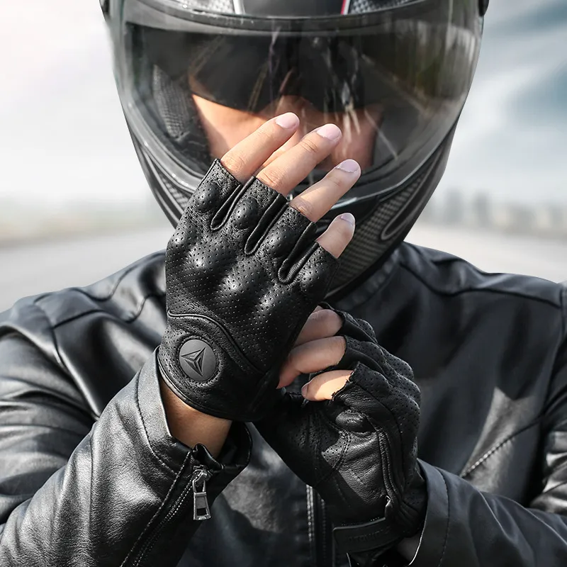 Women's fingerless leather 2025 motorcycle gloves