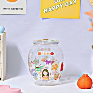 พร้อมส่ง กระปุกออมสิน ฟรี!!ลาเบล สติ๊กเกอร์ไดคัท สีขุ่น ถึง3แผ่น ออมสินใส ออมสินน่ารัก