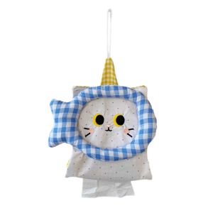 LITUILI High Aesthetics Fabric Tissue Cover Soft Retro Cartoon Cat Hanging Tissue Holder Cute Universal Wall Mounted Paper Bag Room