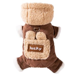 SDFSF Cartoon Winter Puppy Clothes Stylish Quilted Cotton Thickened Dog Costume Pet Gift Plush Pet Jumpsuits Pet Supplies