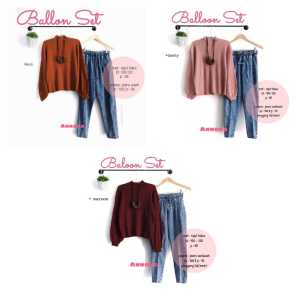 PROMO COD Setelan Atasan Rajut Polos Dan Celana Jeans Ballon Set_Ti Amo