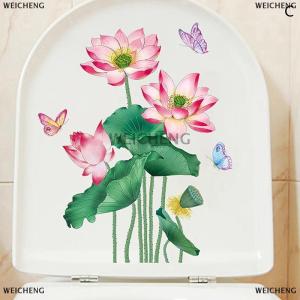 [COD] WEICHENG WC Stickers Toilet Plant Floral Wall Sticker For Bathroom Toilet Lid Sticker Decal Self Adhesive Mural Home Decoration