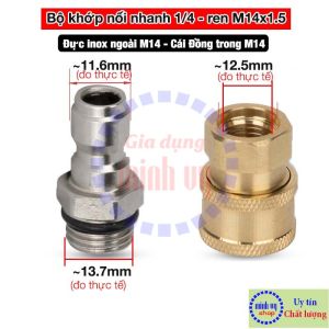Bộ Khớp Nối Nhanh Ren 14mm Cho Máy Rửa Xe Thiết Kế Nhỏ Gọn Tiện Dụng Chất Liệu Thau Tốt Độ Bền Cao