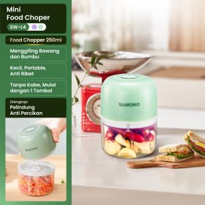 SAMONO Food Chopper Mini Wadah Kaca Borosilikat 300ml Blender MPASI Bayi 8 Mata Pisau Stainless Steel Penggiling Bumbu Daging Serbaguna Food Grade Higienis Desain Elegan Hemat Listrik 200W SW-C150S