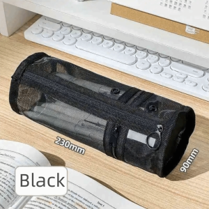 MUSASI Transparent Pencil Case Solid Color Large Capacity Pen Holder Portable Mesh Flip-Top Bag School