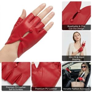 CHUN053634 Da PU Găng tay nửa ngón Thiết kế thời trang Thiết kế hở ngón tay Găng tay đi xe đạp Thời trang Lỗ cài nút chống trượt Găng tay biểu diễn khiêu vũ Dành cho phụ nữ