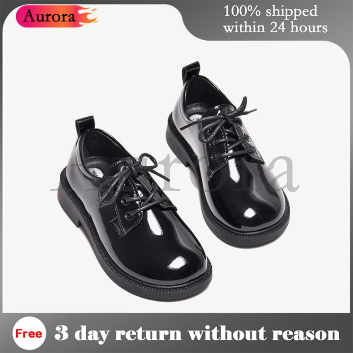 #Aurora-233 Boys' shiny black shoes, school shoes, fashionable headband tie  up formal shoes for boys Lazada PH