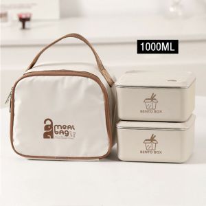 NEXASHOP 3Pcs/Set Microwave Heated Insulated Lunch Box Chinese Style 304 Stainless Steel Meal Container  With Lid Lunch Bag