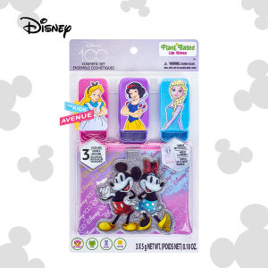 Disney 100 Cosmetic Set Lip Gloss with Mirror and Bag – Plant Based Makeup Pretend Play Toys for Kids Ages 3 years and Up
