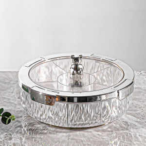 SG STOCK Sealed Rotating Snack Fruit Tray With Lid Dried Fruit Tray Clear Partitions Easy Use Plate