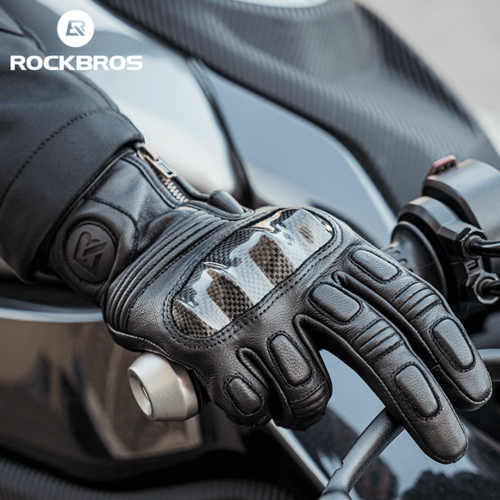 ROCKBROS Motorcycle Gloves Goat Leather Thick Padding Soft Sensitive ...