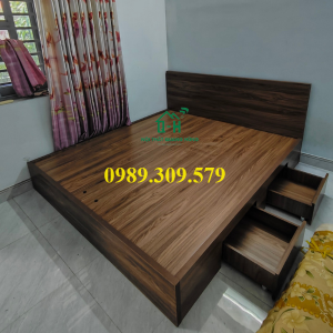 GIƯỜNG GỖ MDF 2 HỘC KÉO MÀU NÂU CAO CẤP HCM