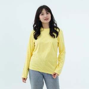 Kaos Polos Wanita Oneck Lengan Panjang Bahan Katun Combed 30s Warna Pale Yellow