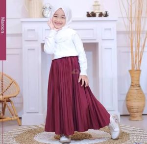 ROK PLISKET ANAK WANITA FLARE PANJANG REMPEL POLOS MUSLIMAH