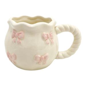 Ceramic Coffee Cup With Bows Pattern and Heat Resistant Finish Drinking Mug With Handle Drinkware for Home Office Use