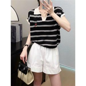 Áo len tay hến kẻ ngang thêu họa tiết hình MICKEY dễ thương dành cho bạn nữ