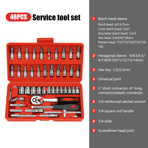 46PCS Spanner Socket Set Ratchet Wrench Set Car Motorcycle Motor Bicycle Repair Tool box set