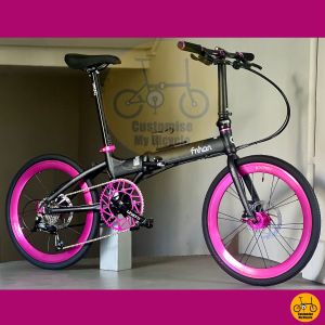 👛 Fnhon Blast 22 Inch Matte Black Hot Pink Folding Bike With Shimano 9 Gears Litepro Upgrades Compact MRT Friendly