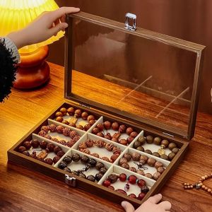JEWELRY Nhung Khay trang sức bằng gỗ Sức chứa lớn Chống bụi Hộp đựng đồ trang sức Hoài cổ Vòng cổ vòng tay Hộp trưng bày trang sức Hộp đựng trang sức