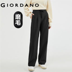 GIORDANO Nữ Quần ống rộng co giãn lưng thun ấm áp ống rộng đơn giản thời trang quần xếp ly thường ngày 05413670