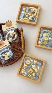 Set Kẹp Tóc Gấu Dễ Thương Cho Bé Gái Phụ Kiện Tóc Hàn Quốc Kèm Dây Buộc Tóc Và Kẹp Mái