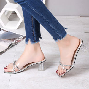 [Free Shipping] 2026 New Fashion Versatile Sandals High Heel Sandals Thick Heel Transparent Crystal Heel Womens Shoes