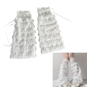 Của phụ nữ diềm Xếp Nếp tầng ren Bowknot Làm ấm chân thẩm mỹ lưới loe bao chân công chúa dài đến đầu gối tất ống chân vớ