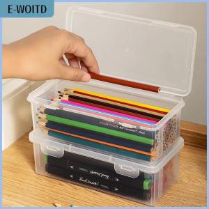 【E-WOITD】 1PC Storage Organizer Box Large Capacity Plastic Pencil Box Stackable Translucent Clear Pen Box Office Supplies