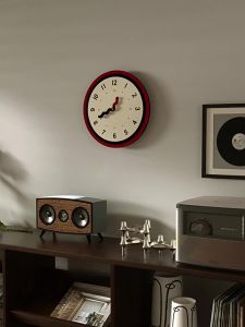 French Acrylic Red Living Room Wall Clock Retro Digital Pointer Clock With Pendulum Swing Silent Battery-OperatedFast shipping