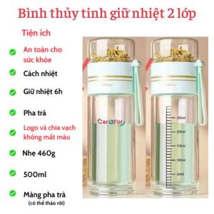 Bình giữ nhiệt Thủy tinh 2 lớp - Pha trà