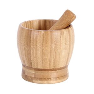 RGFV MALL Splash-proof Wooden Mortar and Pestle Set Premium Bamboo Effortless Grinding Grinding Bowl with Lid Thickened Comfortable Grip Garlic Masher Restaurant Kitchen