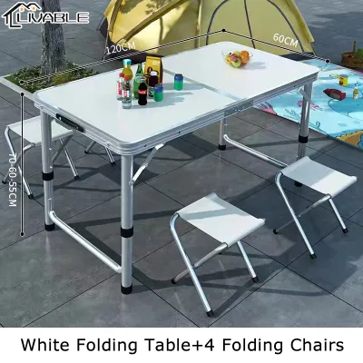 LIVABLE Folding Table Multifunctional Foldable Table and Chair Set Outdoor Portable Picnic Table Home Laptop Table