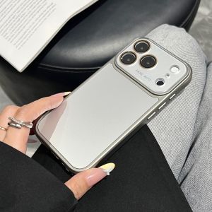 Luxury Silver AG Matte Shockproof Phone Case For iPhone 17 16 15 14 13 Pro Max Camera Lens Protective Plating Anti-drop Cover