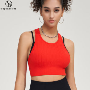 SUPERFLOWER High Support Yoga Bra with Padded Chest and Color Contrast 2-in-1 Sports Vest