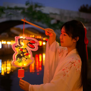 NCNC(okdeals01) lantern mid autumn diy 灯笼中秋2025 Waterproof Mid-Autumn Festival Lantern Transparent DIY Craft Kit Light-Up Bunny Lantern Traditional Chinese Style Cartoon Rabbit Lamp Party Decoration