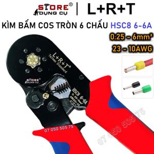 Kìm bấm cos tròn 6 chấu L+R+T HSC8 6-6A tự điều chỉnh bấm đầu cốt từ 0.25 - 6mm² tạo đầu cos lục giác đẹp và nhanh chóng kềm bấm cos lục giác LRT