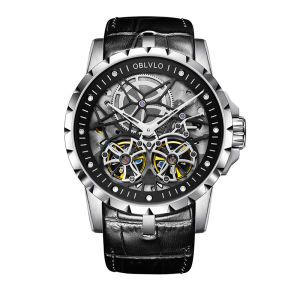 (OFFICIAL 3 Yrs WARRANTY) OBLVLO RM-T Leather Strap Skeleton Waterproof Double Flywheel Automatic Mechanical Mens Sports Watch