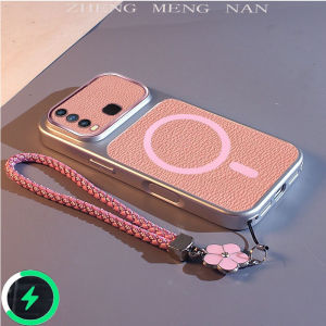 Suitable For Vivo Y11 Y12 Y15 Y17 New Lychee Patterned Leather 3D Magnetic Suction Ring+Hand Rope Anti Fall Shell